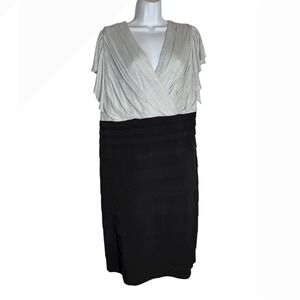 Dressbarn Dress Size 24Elegant Silver & Black‎ Tiered Ruffle Gown PERFECT 🩶🖤